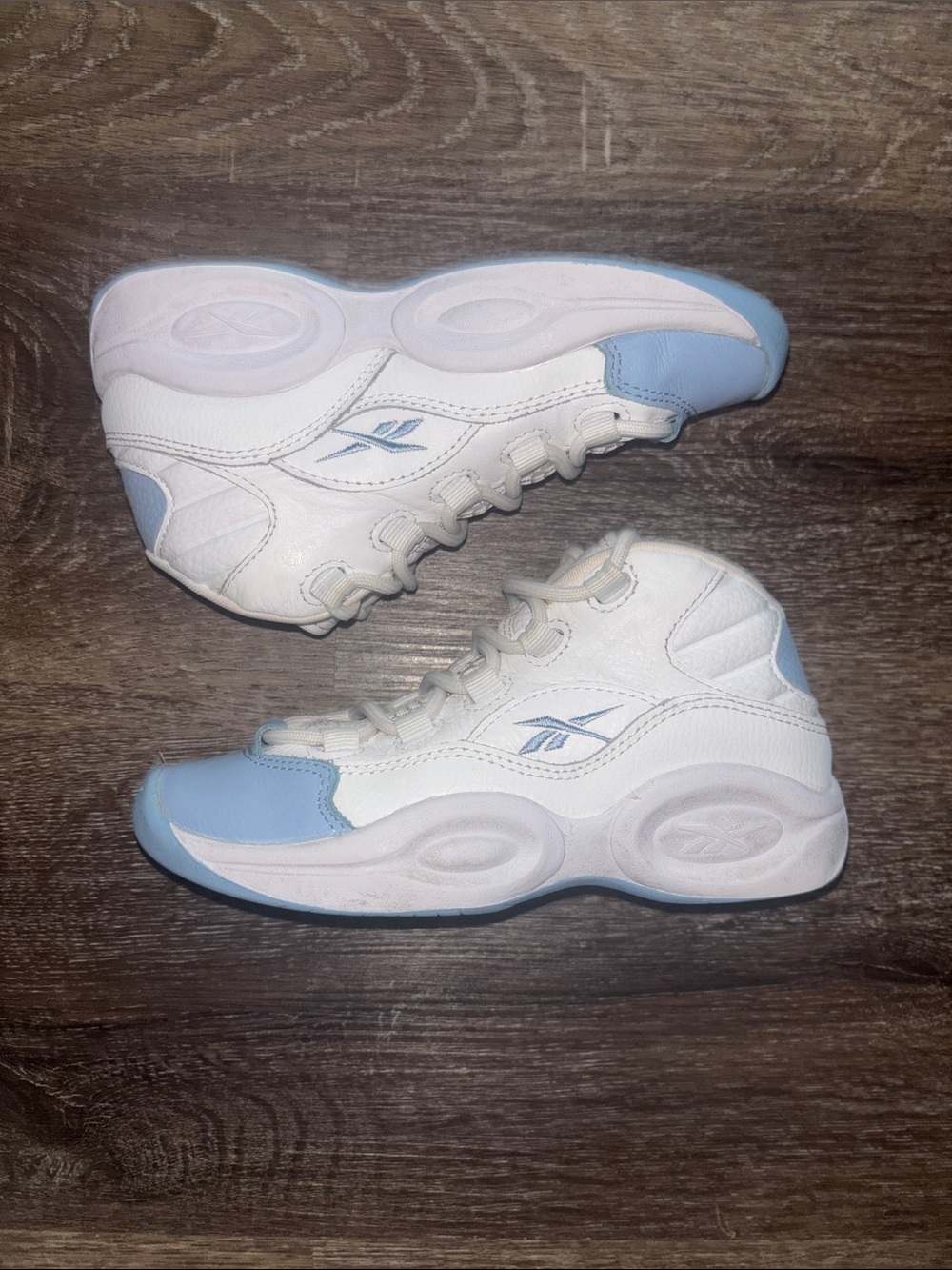 Allen Iverson Reebok Question Kids White and Light Blue High-Top Sneakers